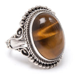 Tiger's eye, large oval filigree ring