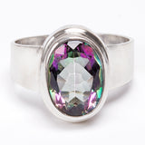 Magic topaz, oval silver ring size 7