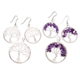 Ametist Örhänge med livets träd silverpläterat