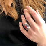 Korall, ring silverfiligran sköld