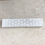 Selenit, slipad platta litet mönster Flower of Life